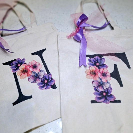 Monogram Flower Print Tote Bag
